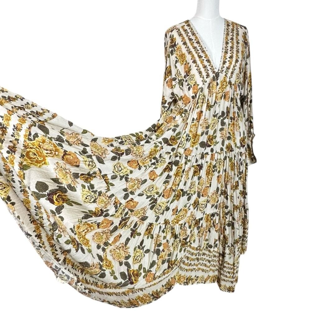 Free People Cream Maxi Dress with Mustard Floral Print - Picture 2 of 16